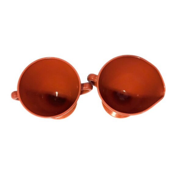 Vintage Burnt Orange Set of 2 Sugar and Cream Dish Cups Milk Glass Retro - Picture 4 of 6